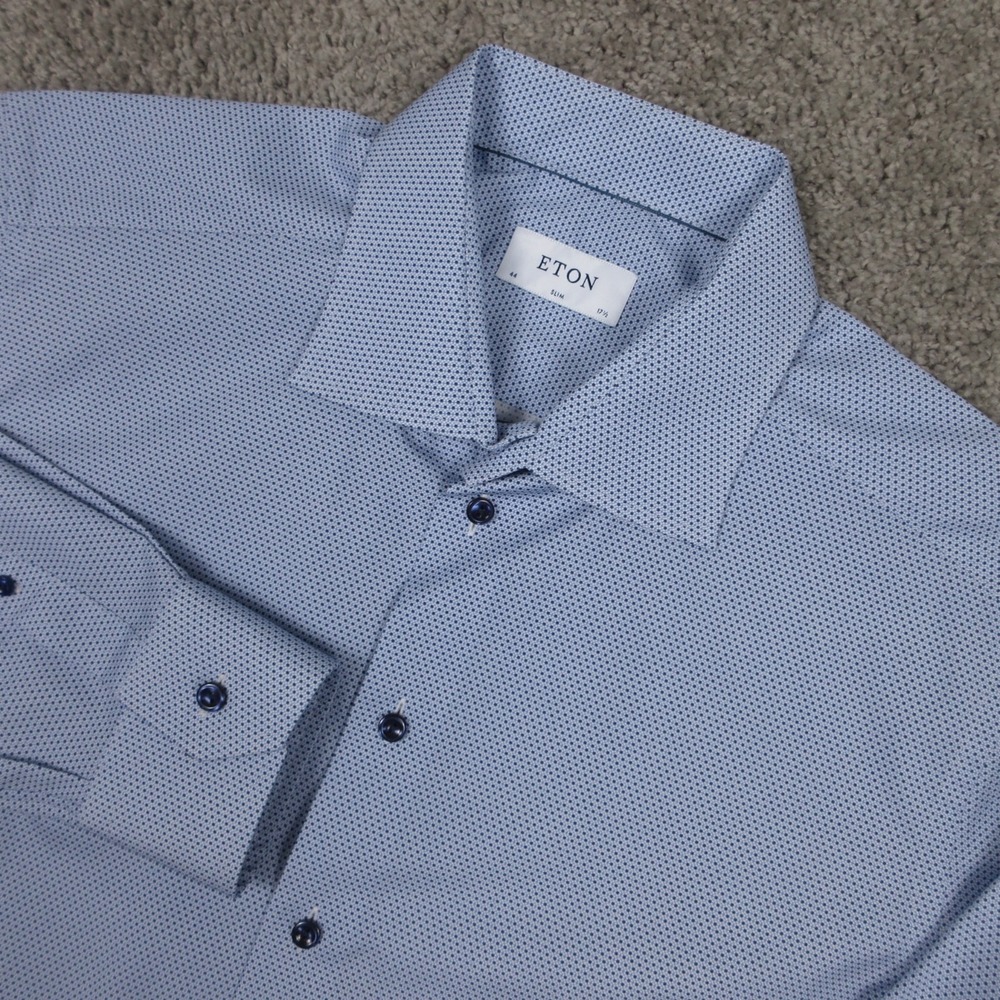 ETON Shirt Mens XL 17 44 Blue Geometric Slim Fit Business Formal Button Up EUC